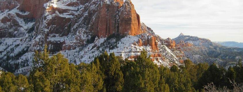 Snowy view of Scenic Kolob Canyon in Zion National Park